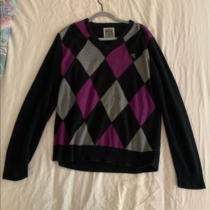 Purple and grey argyle sweater